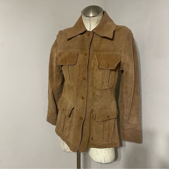 Vintage Women’s‎ Suede Leather Barn Cropped Trench Jacket Size 11 Handmade - Picture 2 of 16